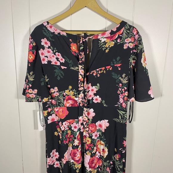 NWT Julia Jordan Black Floral Maxi Dress Size 12 Flutter Sleeve V-Neck - Picture 10 of 16